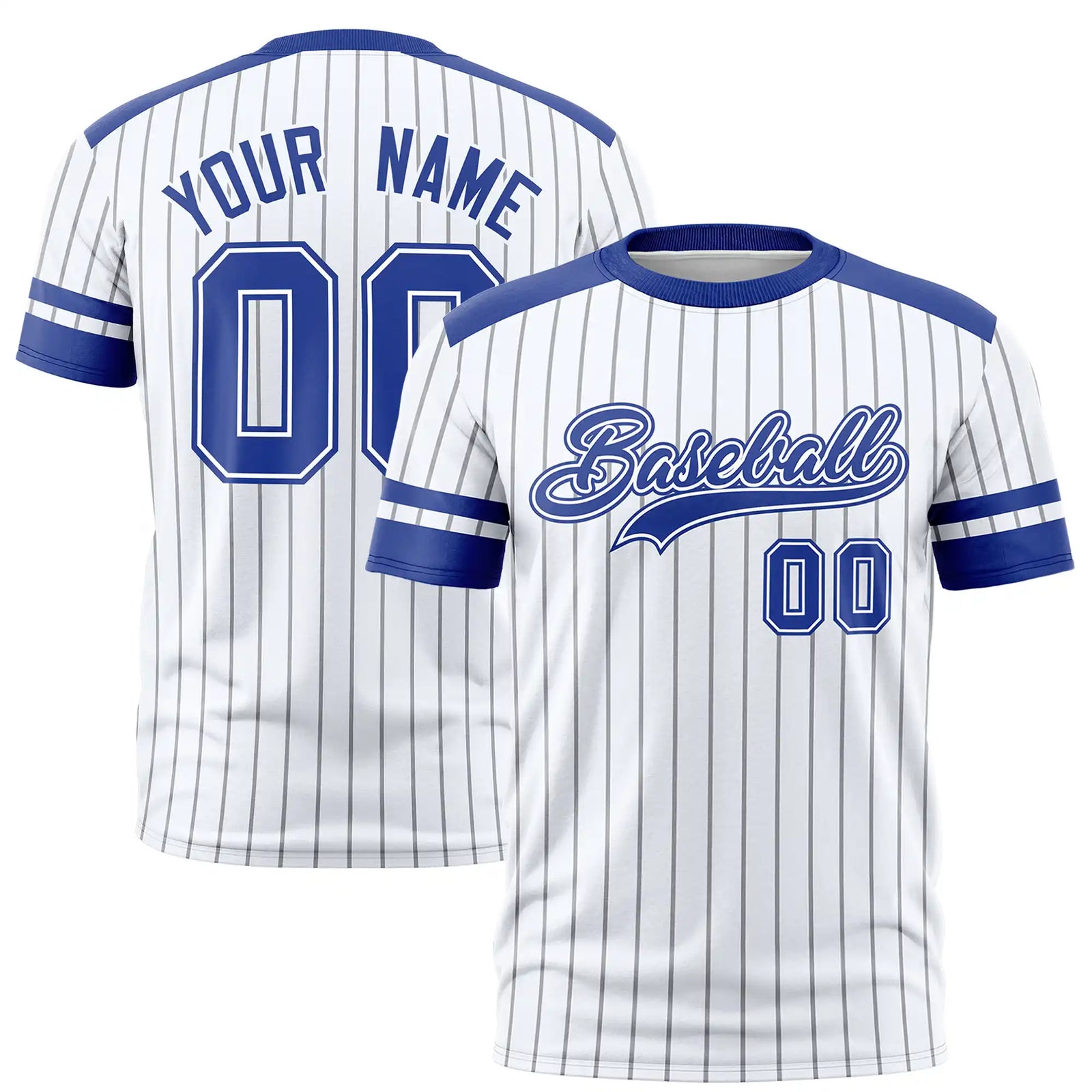 Custom White Black-Royal Blue Pinstripe Pattern Design Performance T-Shirt