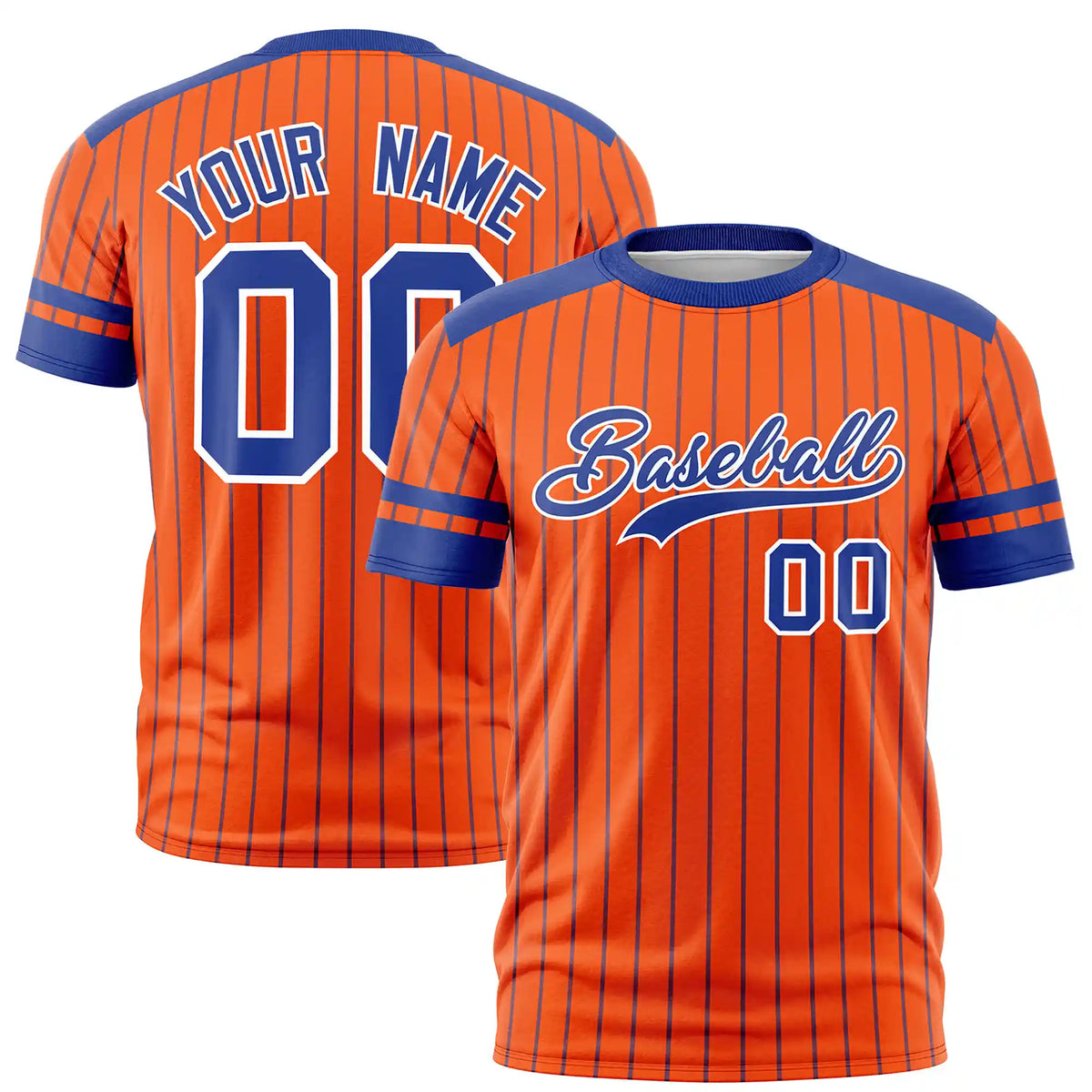 Custom Orange Royal Blue-White Pinstripe Pattern Design Performance T-Shirt