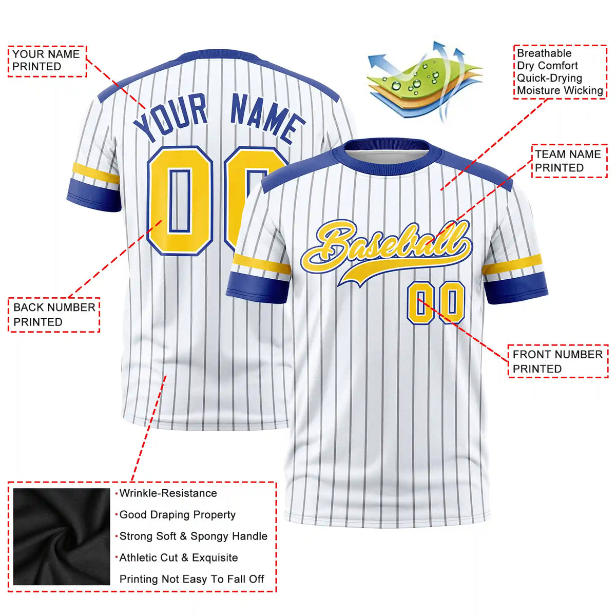 Custom White Black-Gold01 Pinstripe Pattern Design Performance T-Shirt