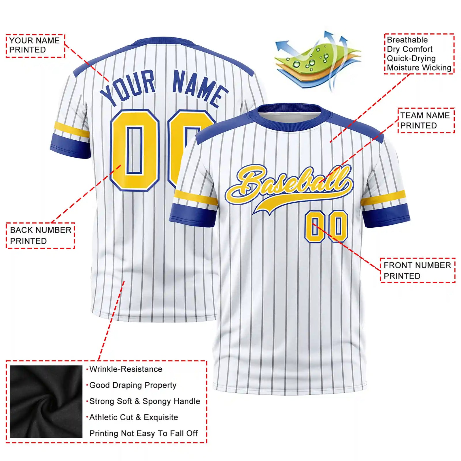 Custom White Black-Gold01 Pinstripe Pattern Design Performance T-Shirt