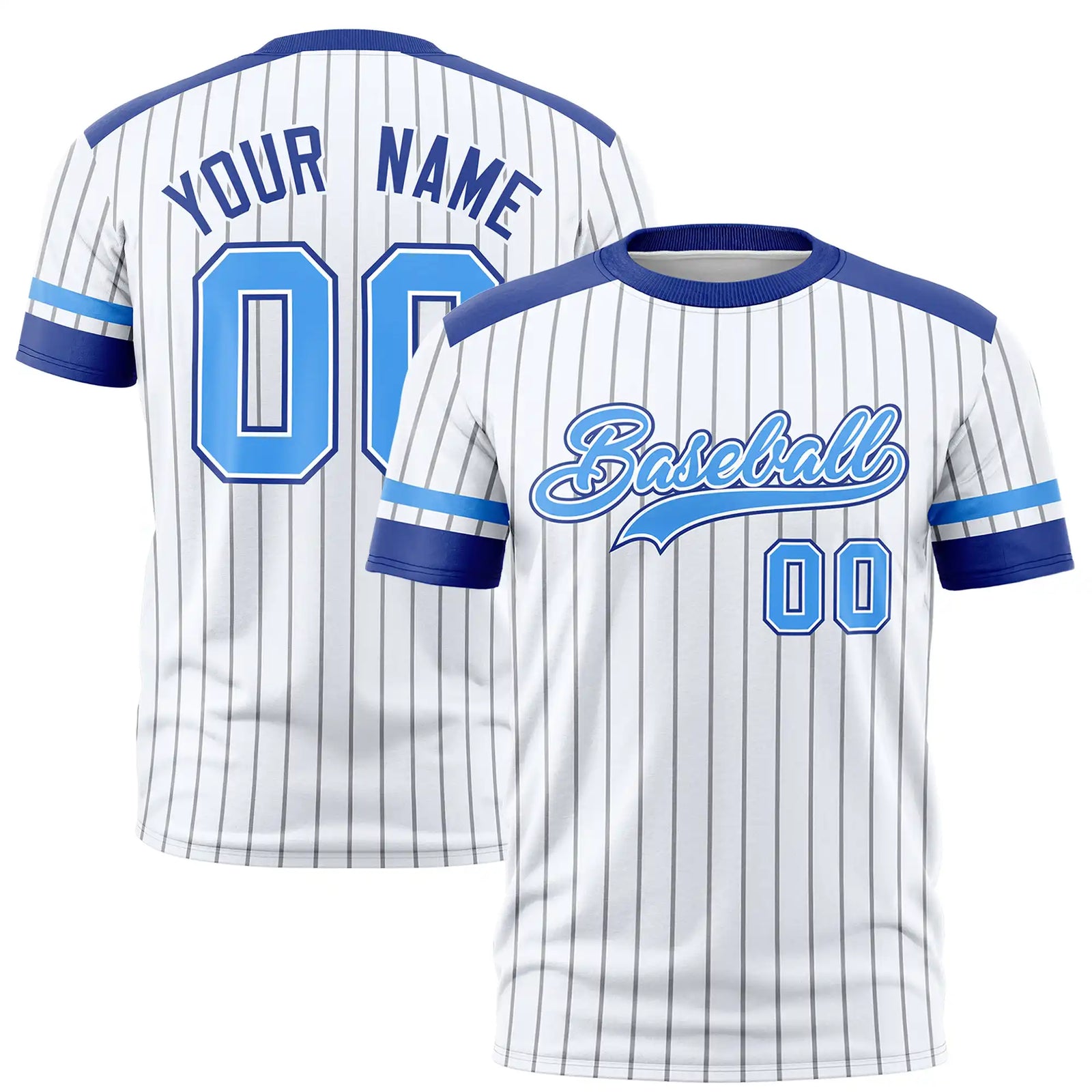 Custom White Black-Powder Blue Pinstripe Pattern Design Performance T-Shirt