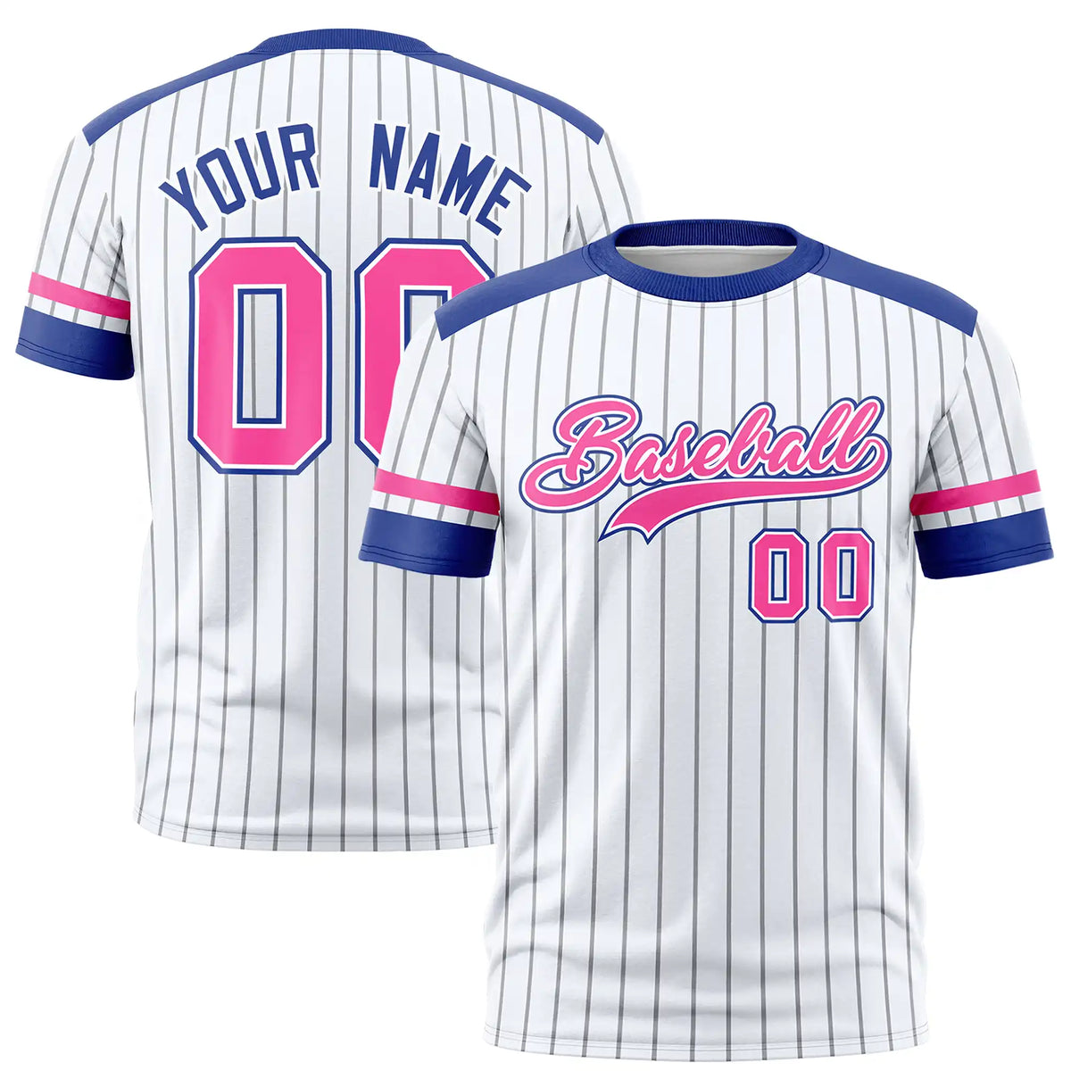 Custom White Black-Pink Pinstripe Pattern Design Performance T-Shirt