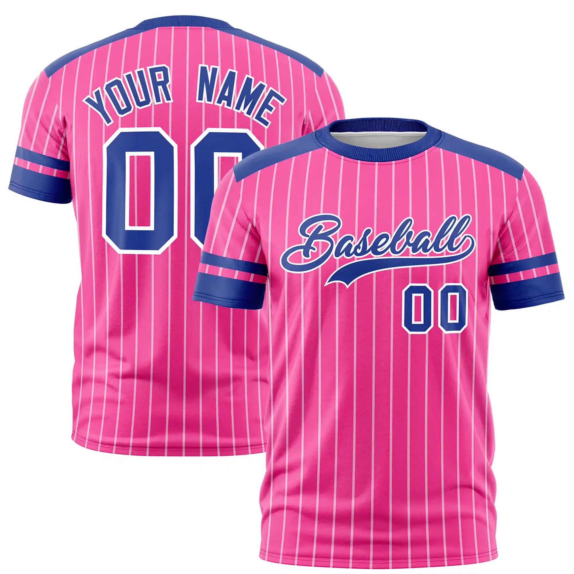 Custom Pink White-Royal Blue Pinstripe Pattern Design Performance T-Shirt