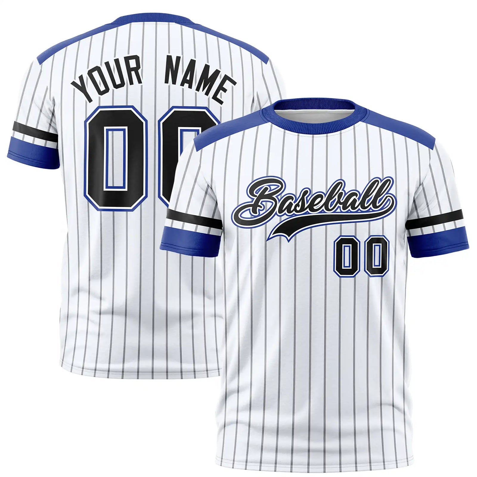 Custom White Black-Royal Blue Pinstripe Pattern Design Performance T-Shirt