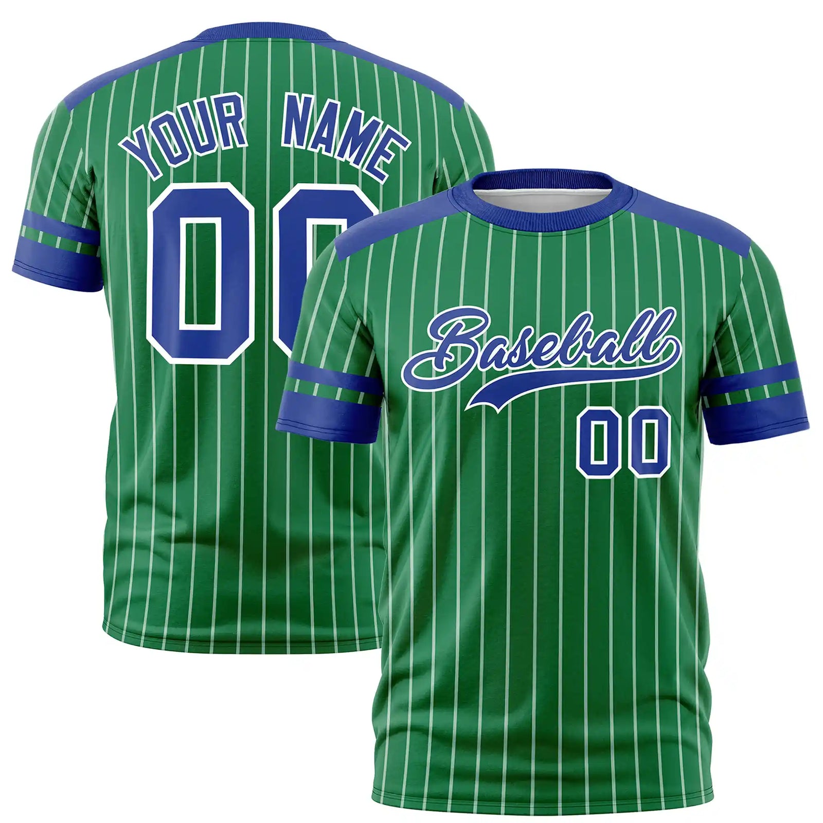 Custom Kelly Green White-Royal Blue Pinstripe Pattern Design Performance T-Shirt