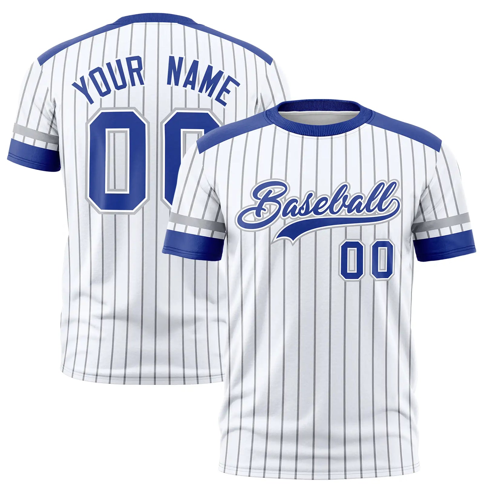 Custom White Black-Royal Blue Pinstripe Pattern Design Performance T-Shirt