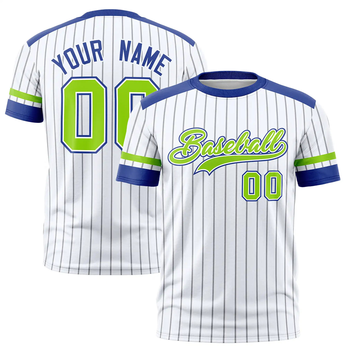 Custom White Black-Neon Green Pinstripe Pattern Design Performance T-Shirt