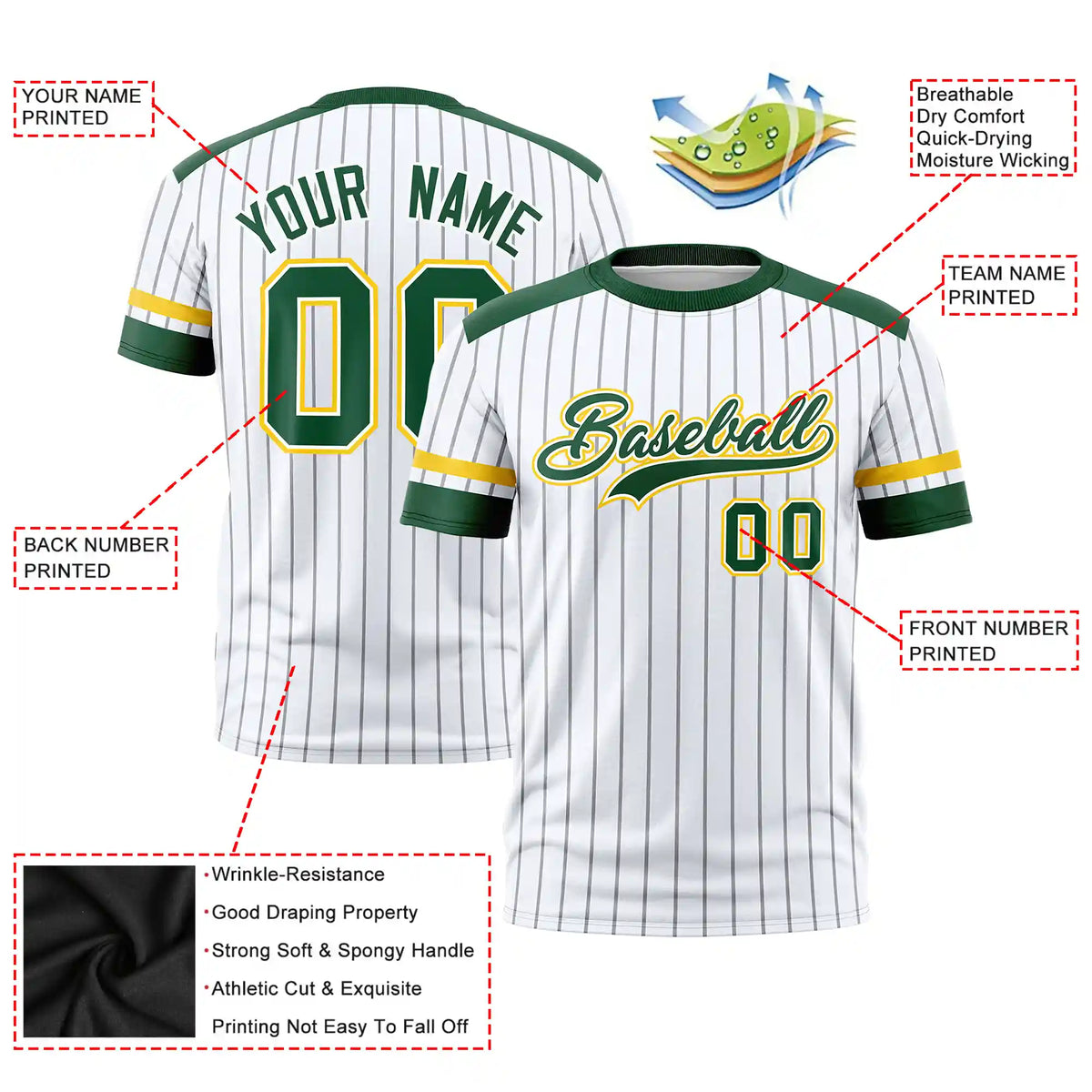 Custom White Black-Green Pinstripe Pattern Design Performance T-Shirt