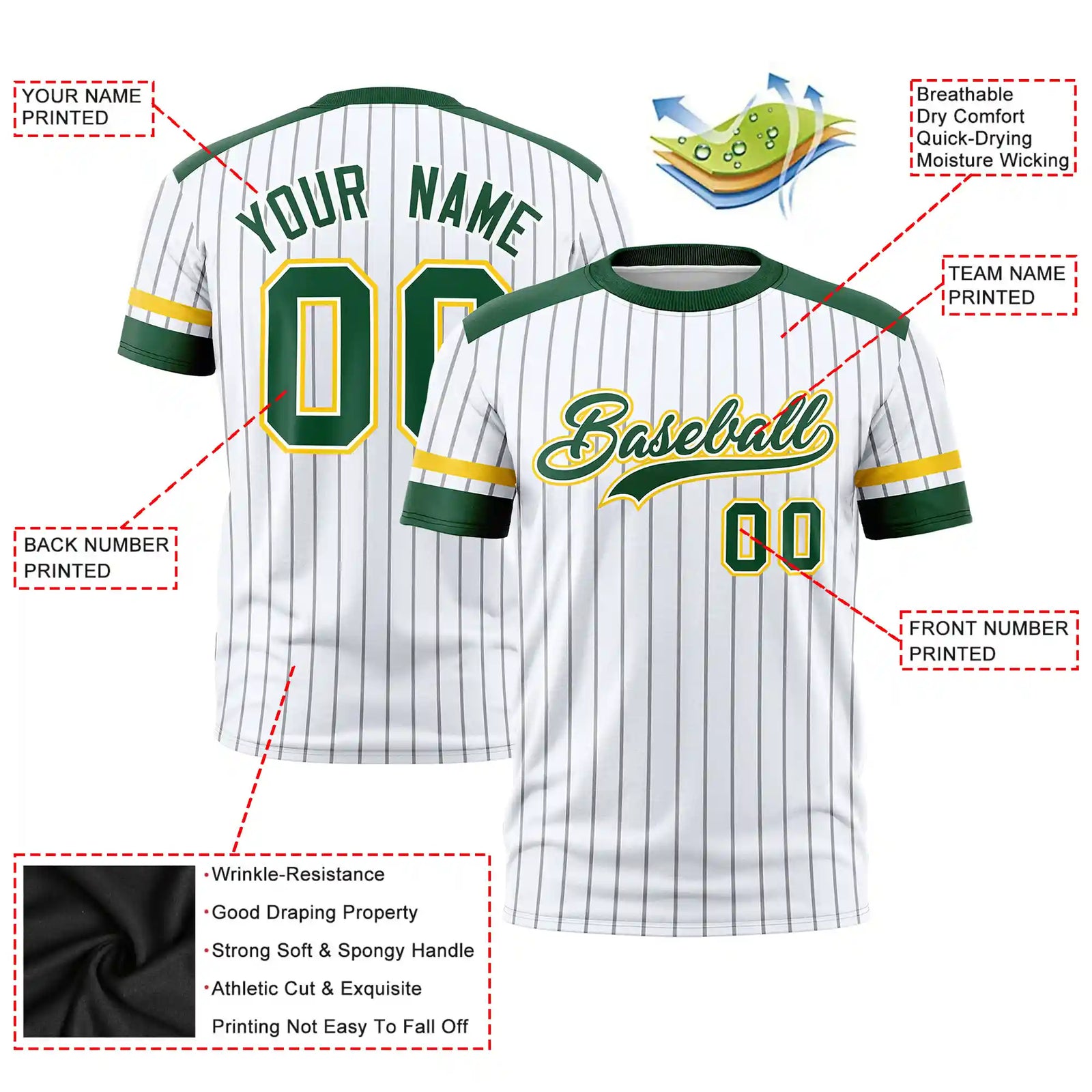 Custom White Black-Green Pinstripe Pattern Design Performance T-Shirt