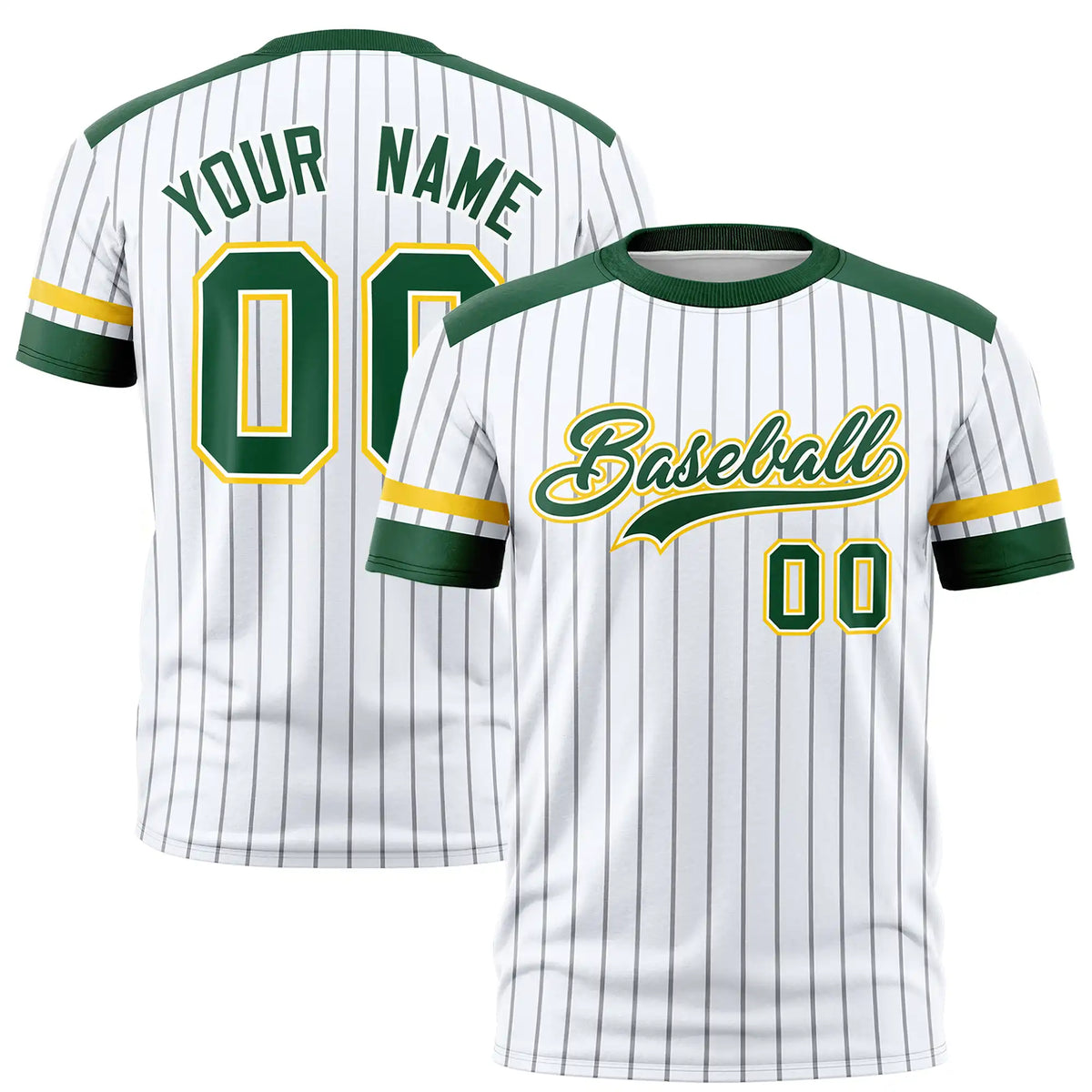 Custom White Black-Green Pinstripe Pattern Design Performance T-Shirt