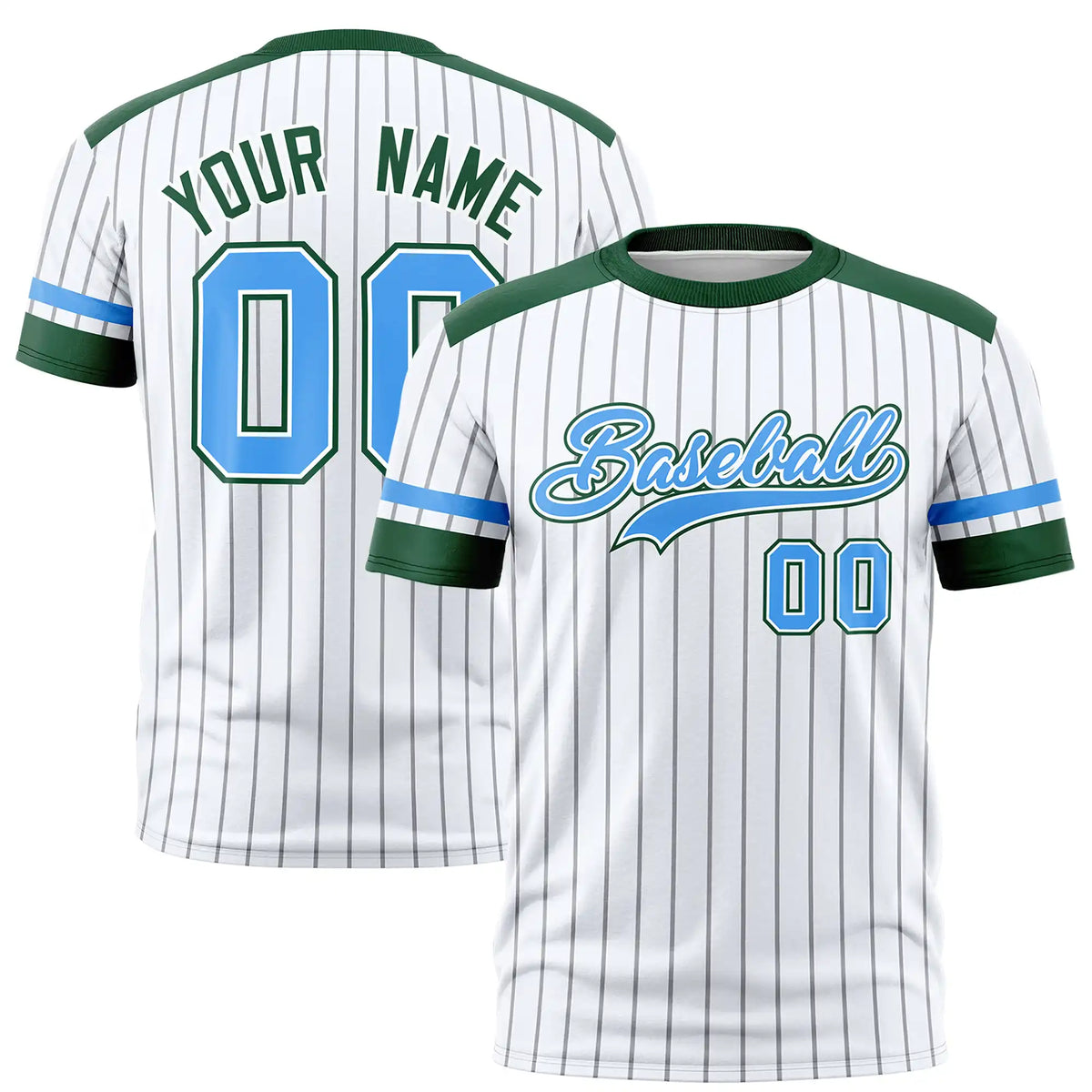 Custom White Black-Powder Blue Pinstripe Pattern Design Performance T-Shirt