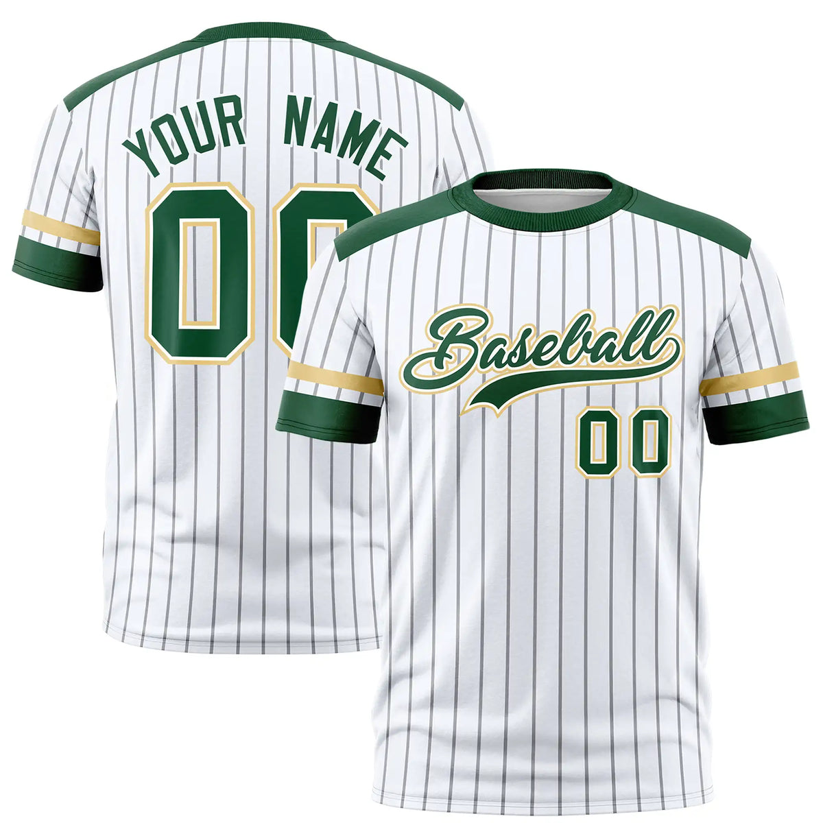 Custom White Black-Green Pinstripe Pattern Design Performance T-Shirt