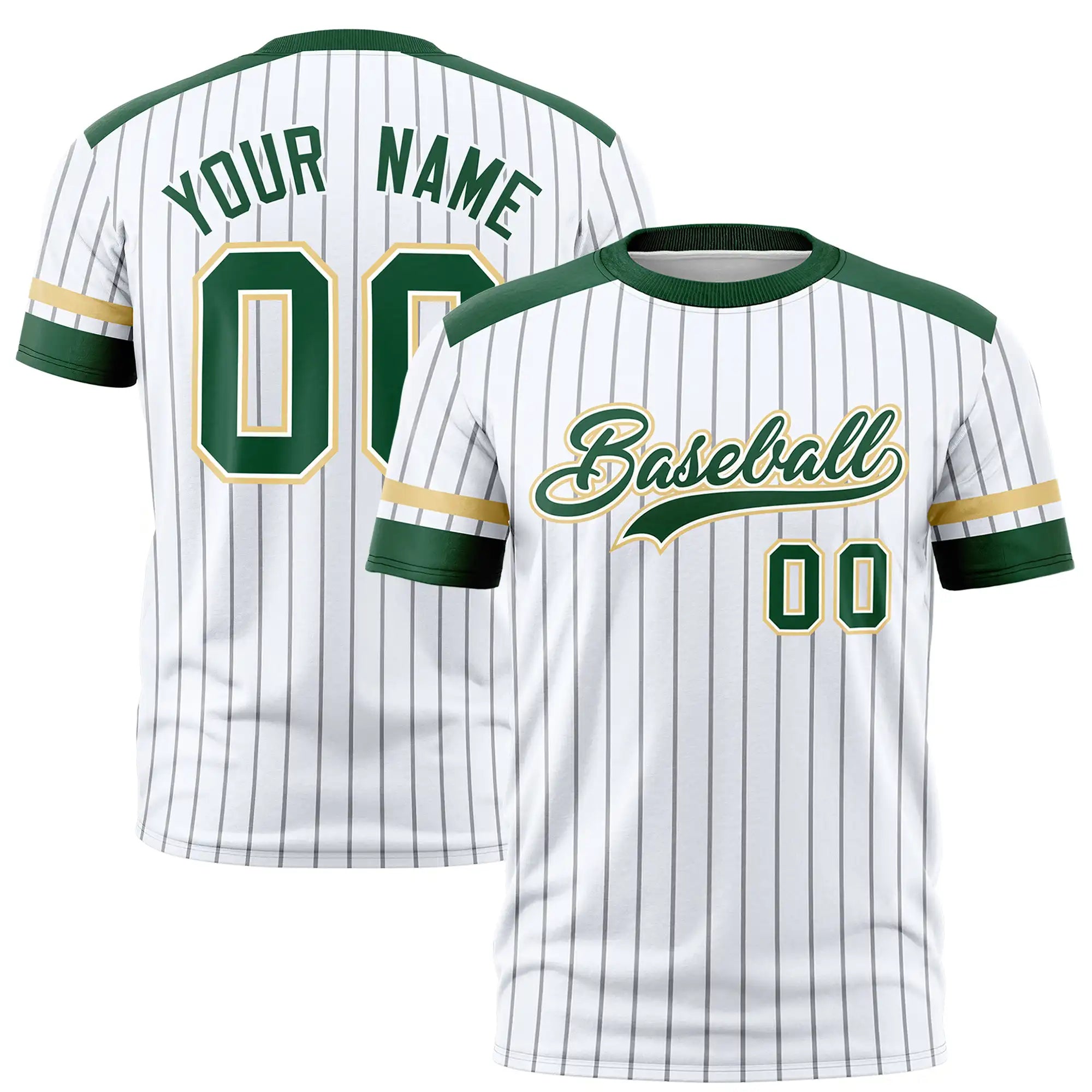 Custom White Black-Green Pinstripe Pattern Design Performance T-Shirt