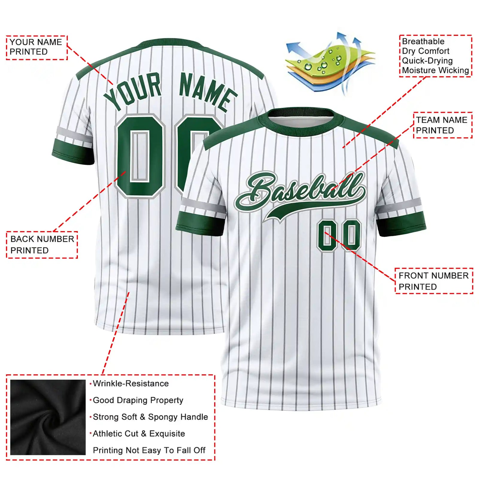 Custom White Black-Green Pinstripe Pattern Design Performance T-Shirt