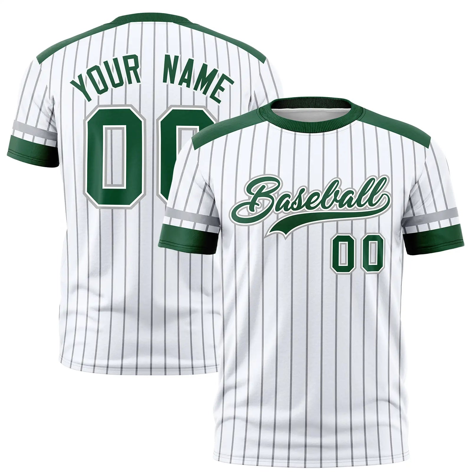 Custom White Black-Green Pinstripe Pattern Design Performance T-Shirt