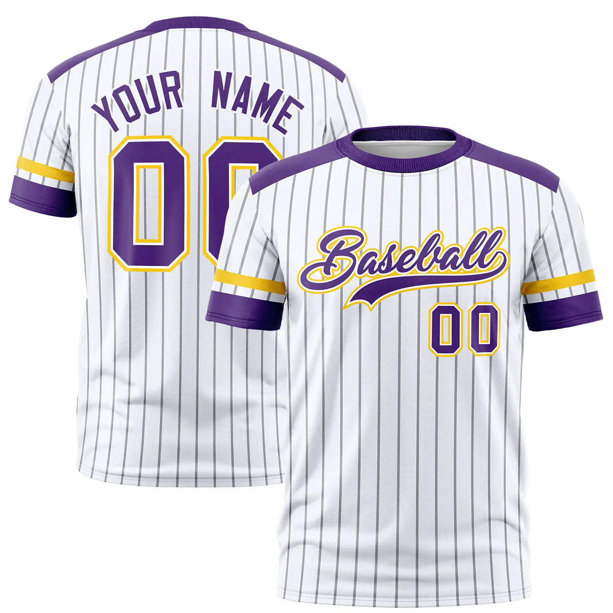 Custom White Black-Purple Pinstripe Pattern Design Performance T-Shirt