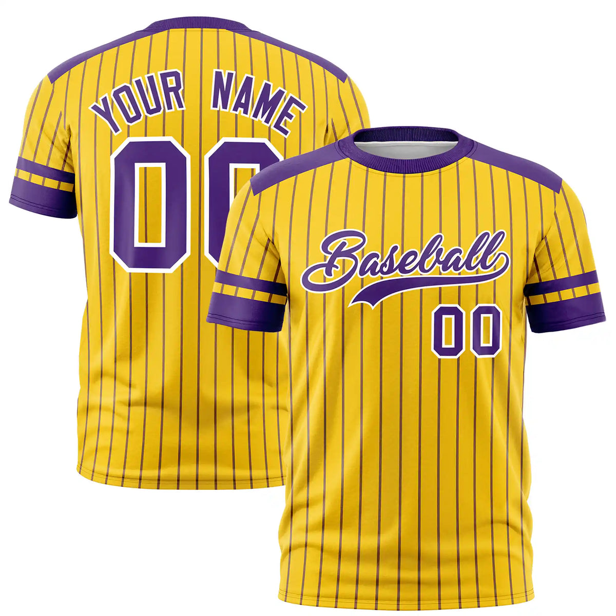 Custom Gold01 Purple-White Pinstripe Pattern Design Performance T-Shirt