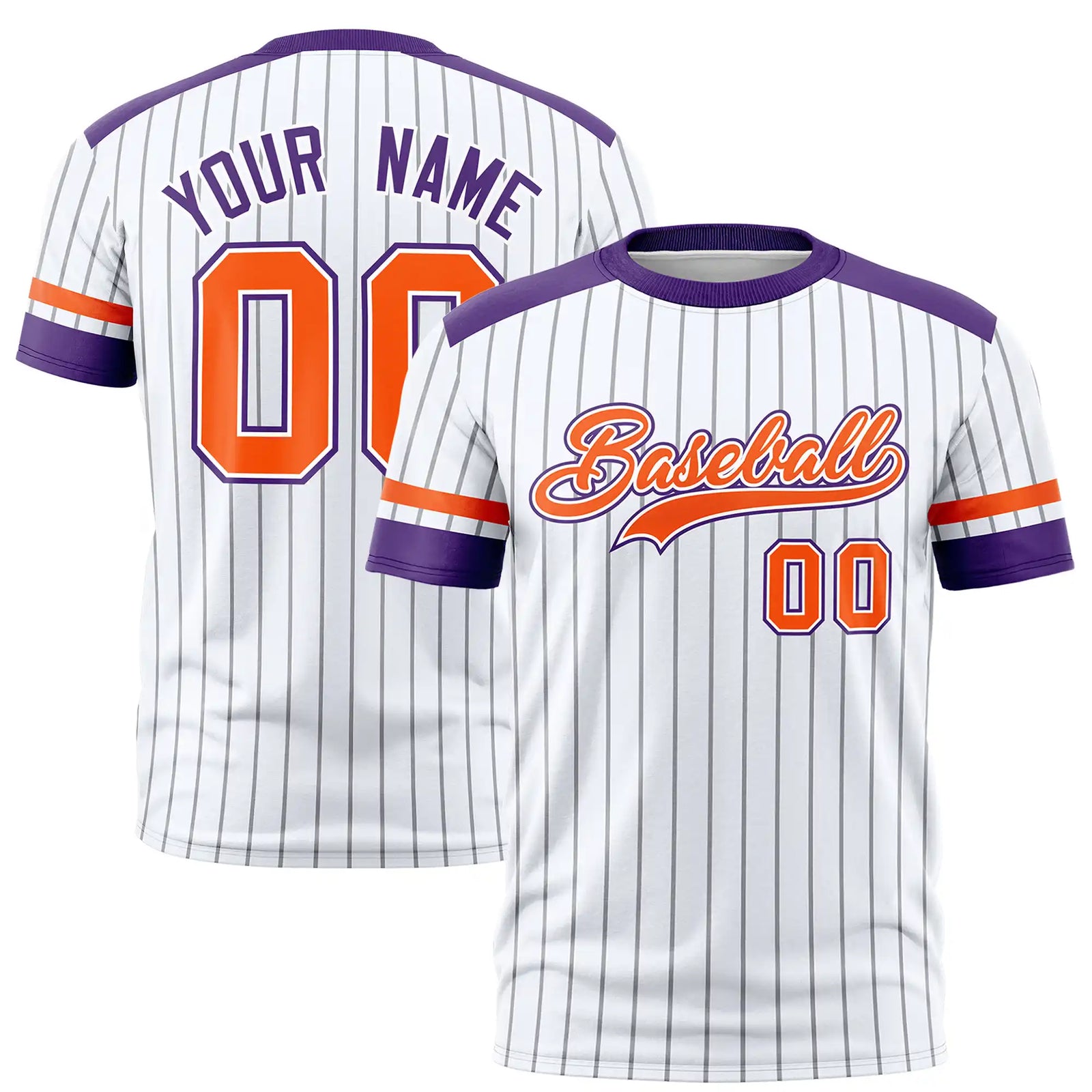 Custom White Black-Orange Pinstripe Pattern Design Performance T-Shirt