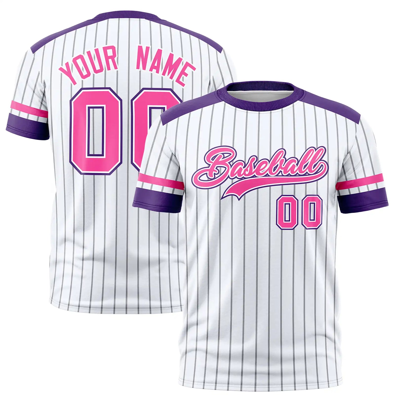 Custom White Black-Purple Pinstripe Pattern Design Performance T-Shirt