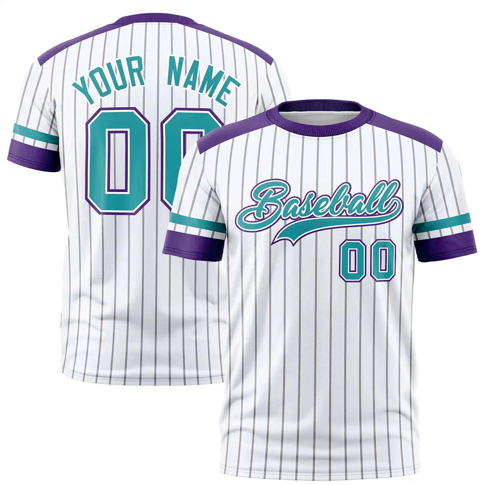 Custom White Black-Aqua Pinstripe Pattern Design Performance T-Shirt