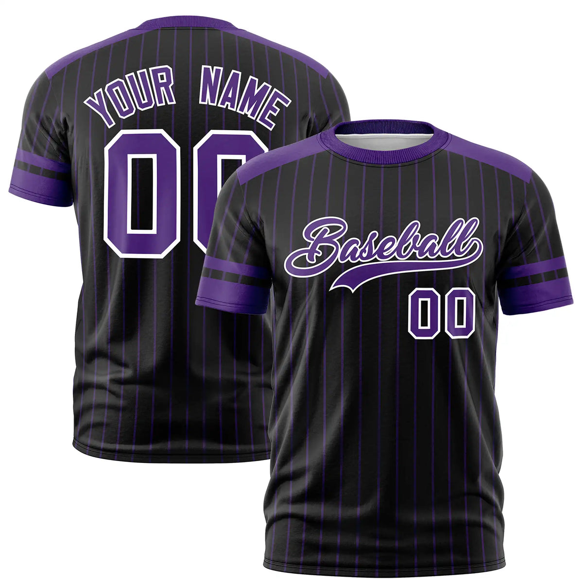 Custom Black Purple-White Pinstripe Pattern Design Performance T-Shirt