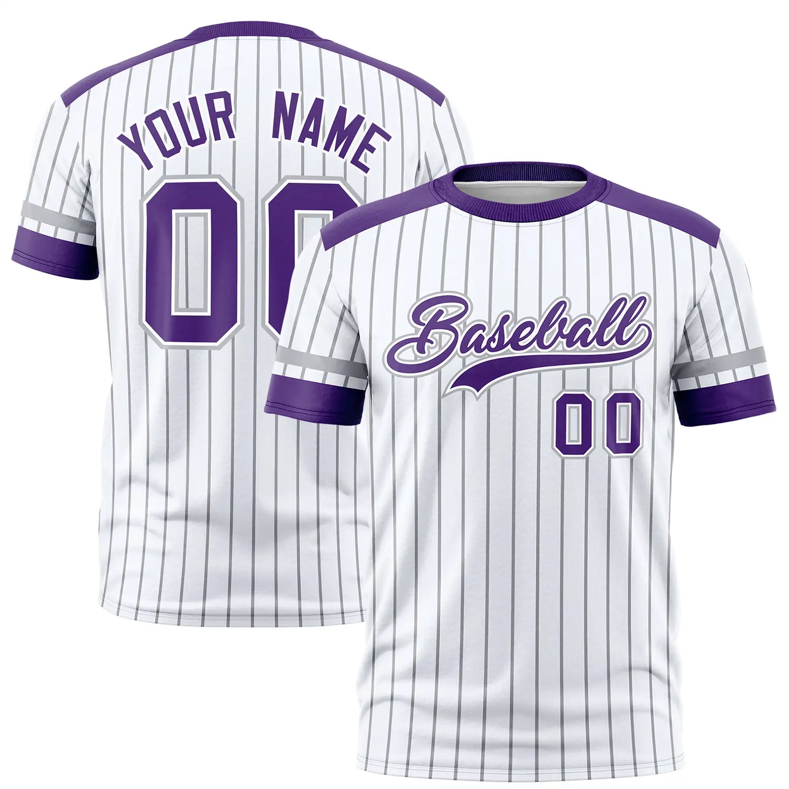 Custom White Black-Purple Pinstripe Pattern Design Performance T-Shirt