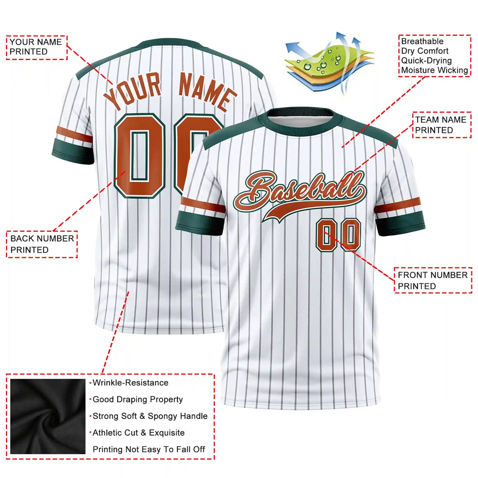 Custom White Black-Orange Pinstripe Pattern Design Performance T-Shirt