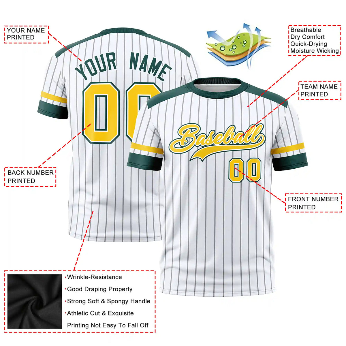 Custom White Black-Gold01 Pinstripe Pattern Design Performance T-Shirt