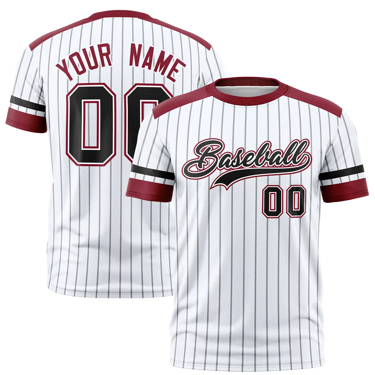 Custom White Black-Crimson Pinstripe Pattern Design Performance T-Shirt