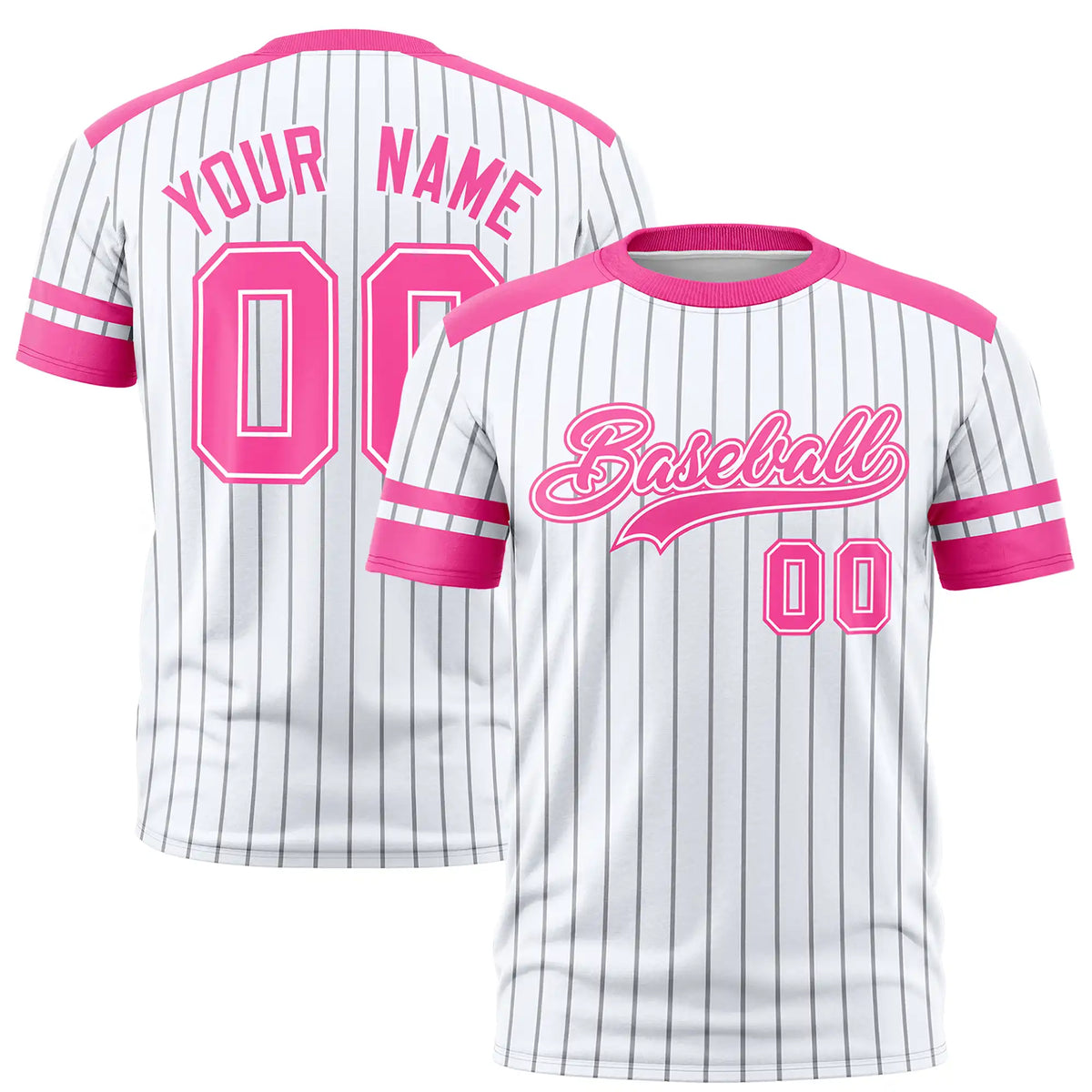 Custom White Gray-Pink Pinstripe Pattern Design Performance T-Shirt