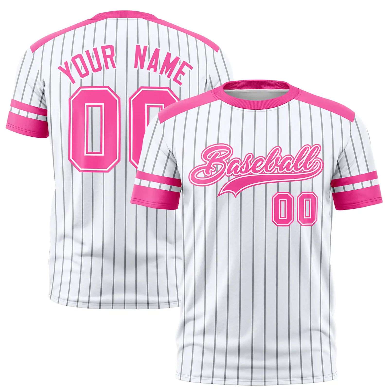 Custom White Gray-Pink Pinstripe Pattern Design Performance T-Shirt