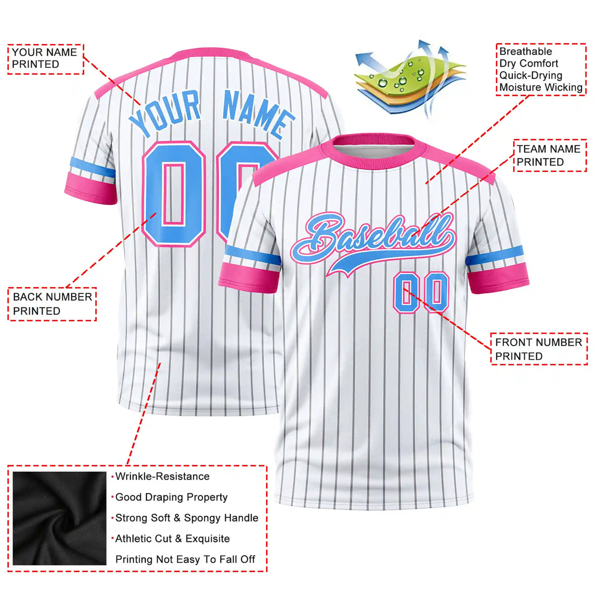 Custom White Gray-Pink Pinstripe Pattern Design Performance T-Shirt