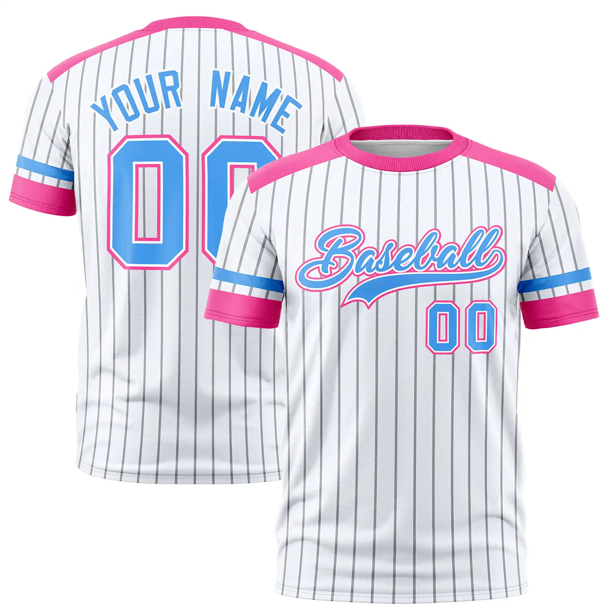 Custom White Gray-Pink Pinstripe Pattern Design Performance T-Shirt