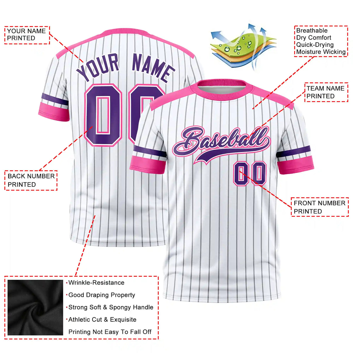 Custom White Gray-Pink Pinstripe Pattern Design Performance T-Shirt