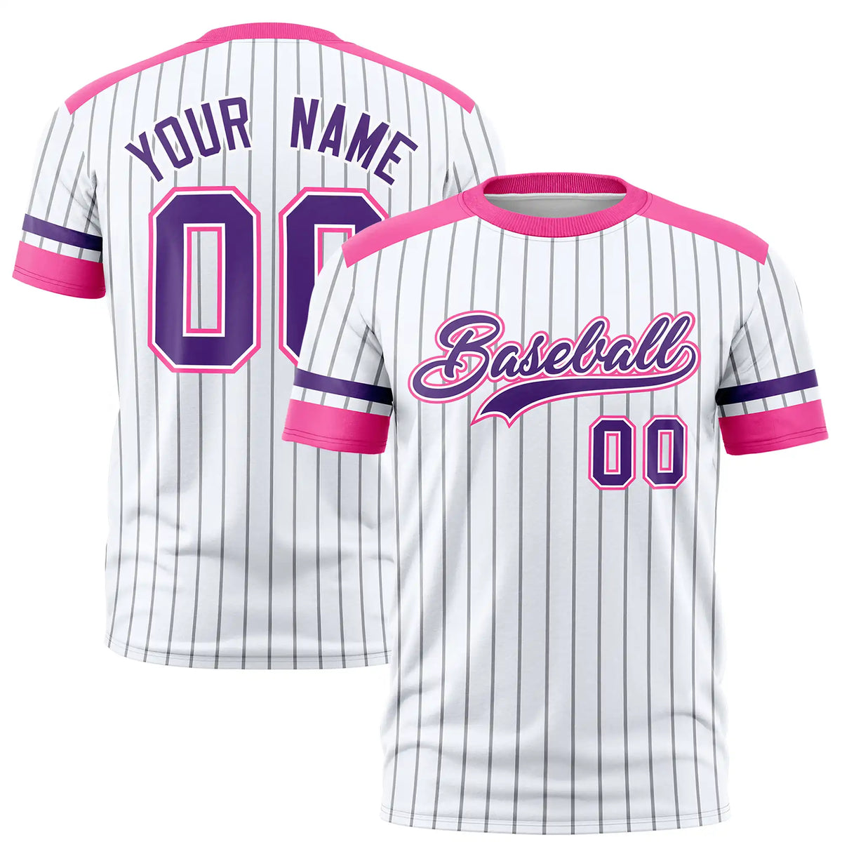 Custom White Gray-Pink Pinstripe Pattern Design Performance T-Shirt