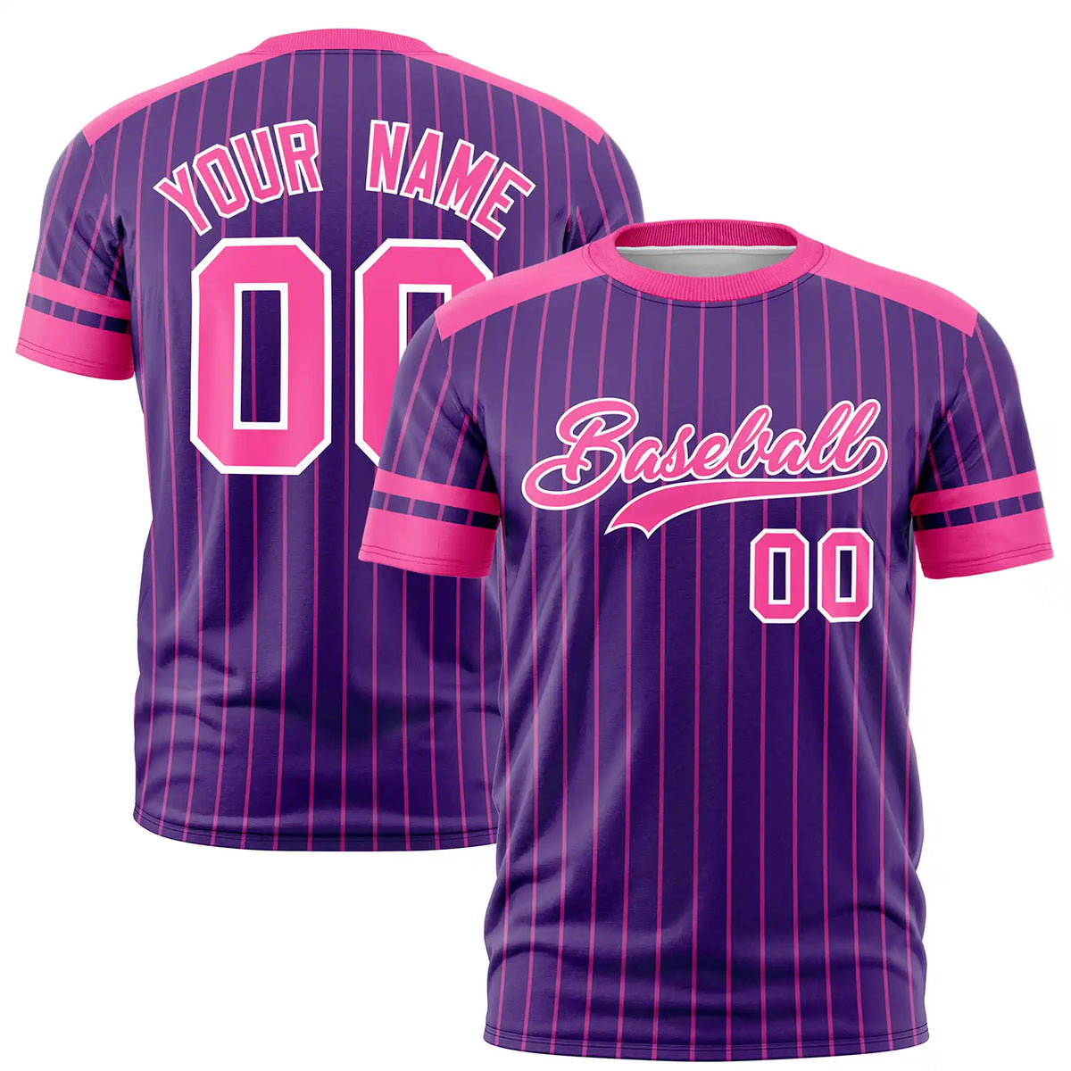 Custom Purple Pink-Pink Pinstripe Pattern Design Performance T-Shirt