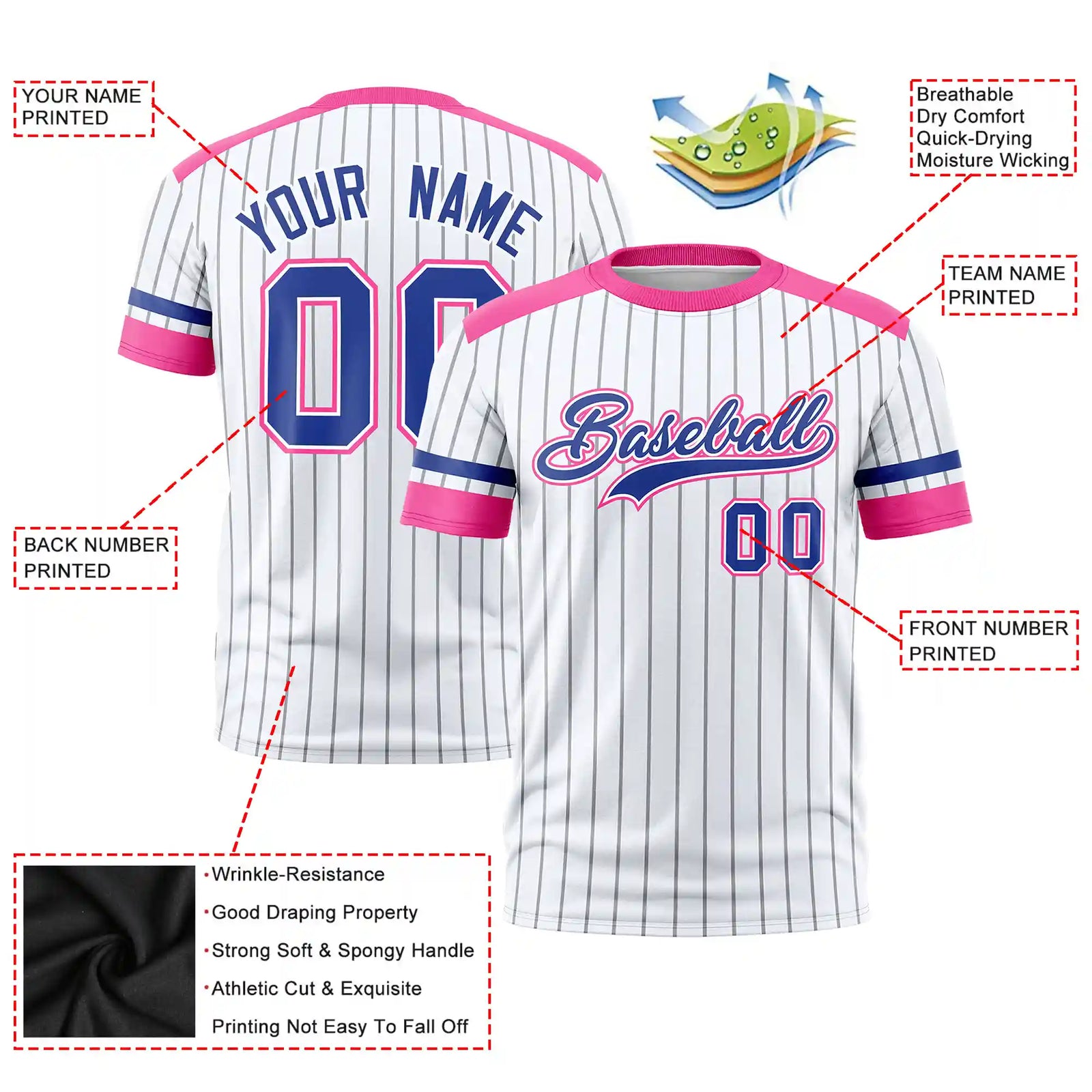 Custom White Gray-Pink Pinstripe Pattern Design Performance T-Shirt