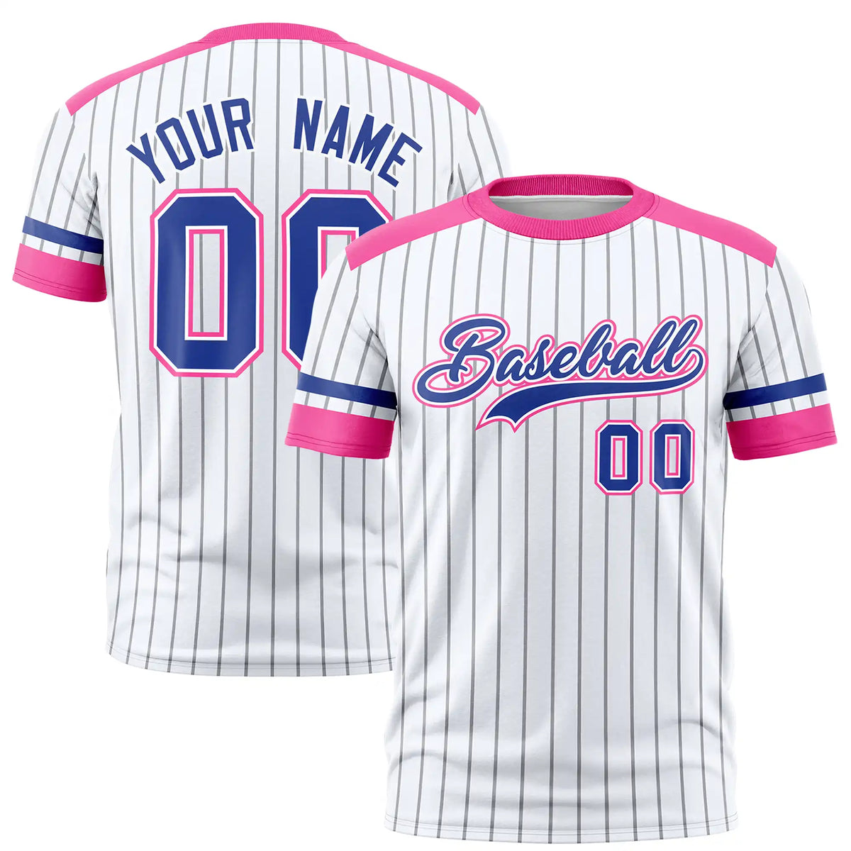 Custom White Gray-Pink Pinstripe Pattern Design Performance T-Shirt