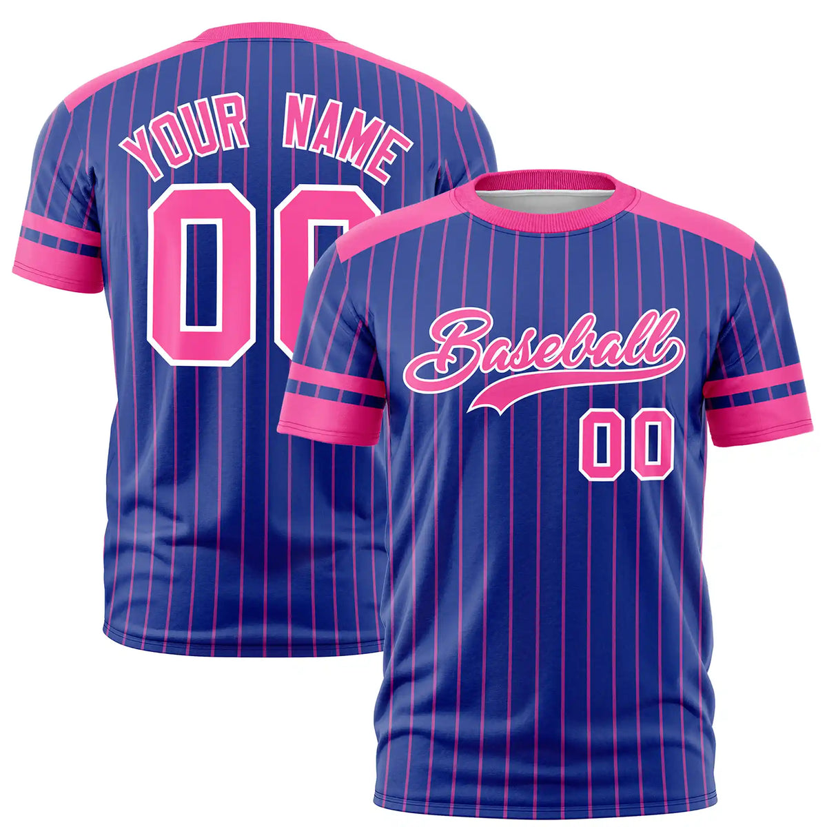 Custom Royal Blue Pink-Pink Pinstripe Pattern Design Performance T-Shirt