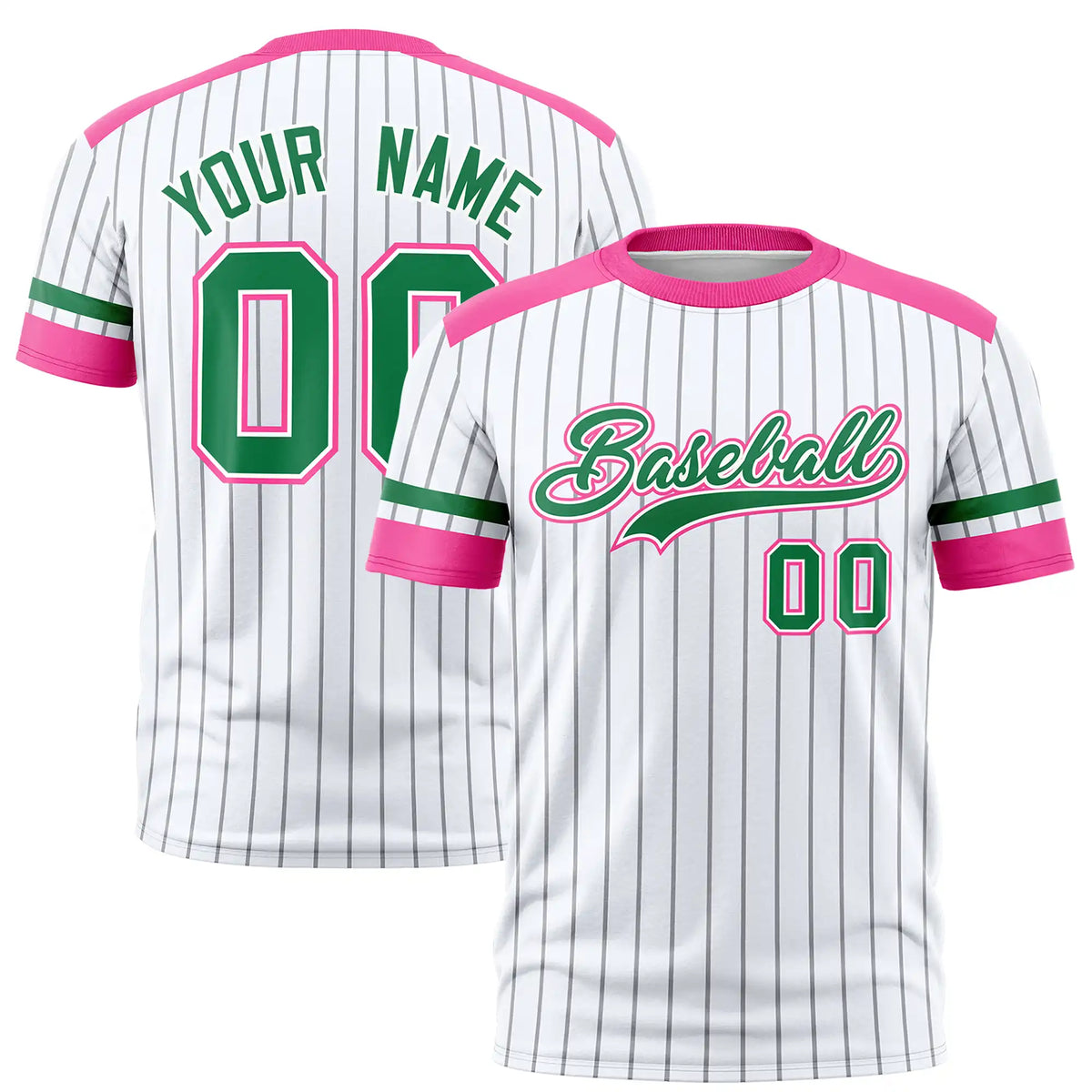 Custom White Gray-Pink Pinstripe Pattern Design Performance T-Shirt