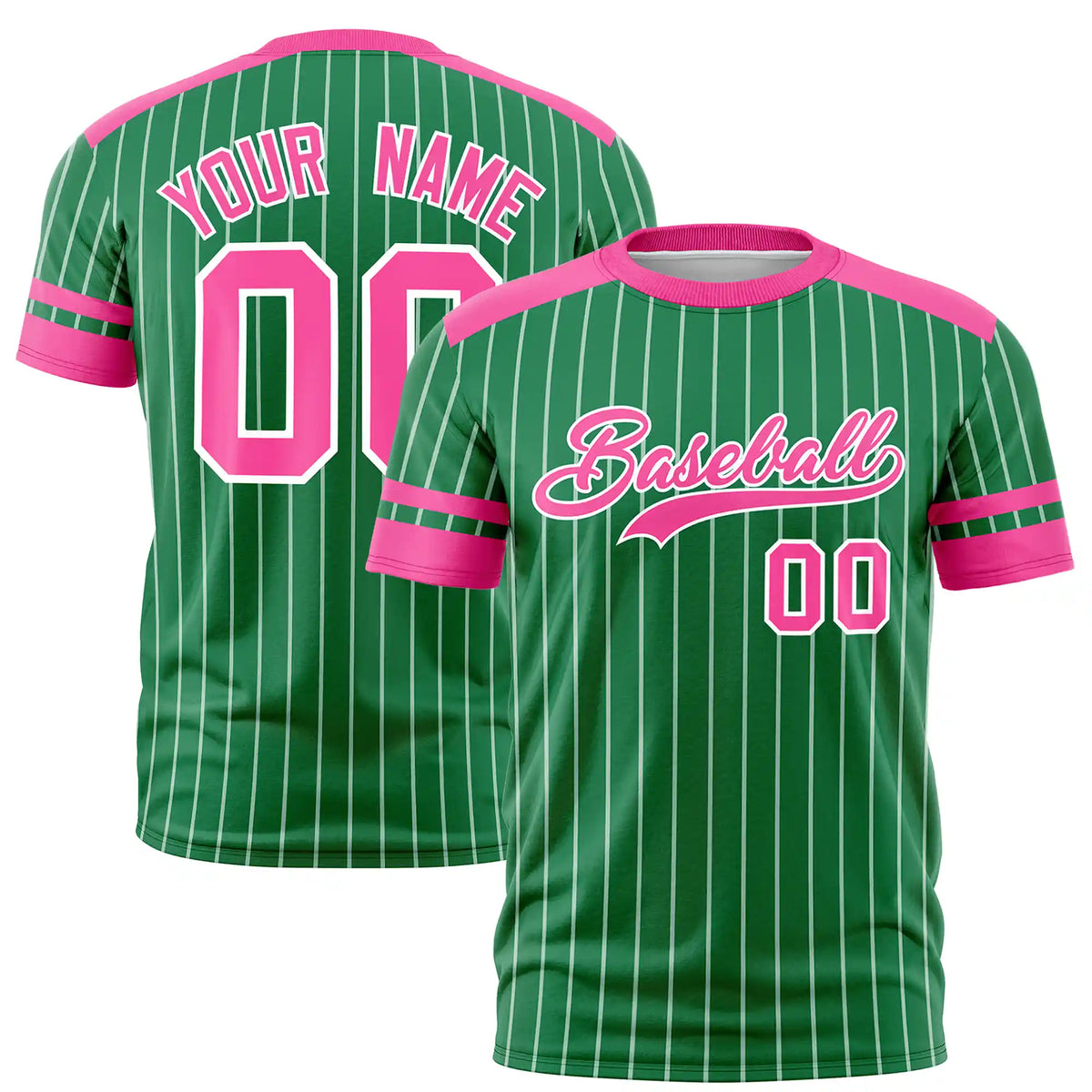 Custom Kelly Green White-Pink Pinstripe Pattern Design Performance T-Shirt