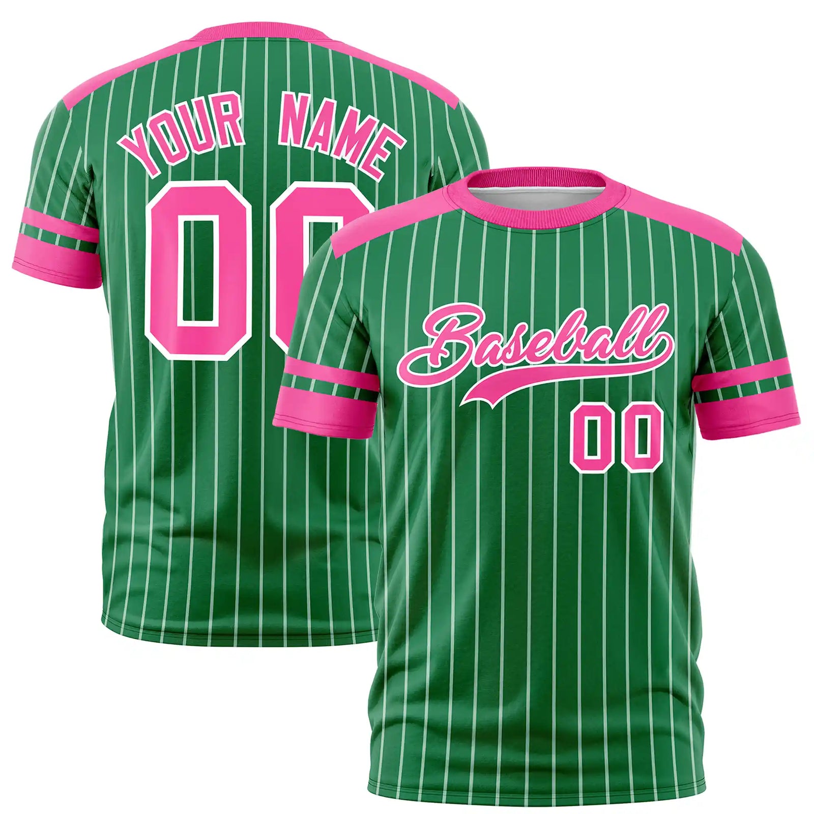 Custom Kelly Green White-Pink Pinstripe Pattern Design Performance T-Shirt