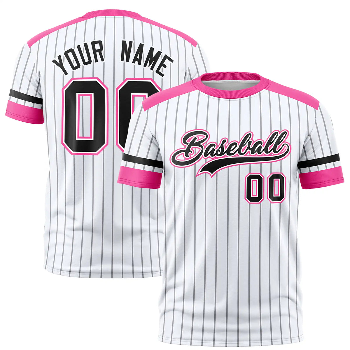 Custom White Gray-Pink Pinstripe Pattern Design Performance T-Shirt
