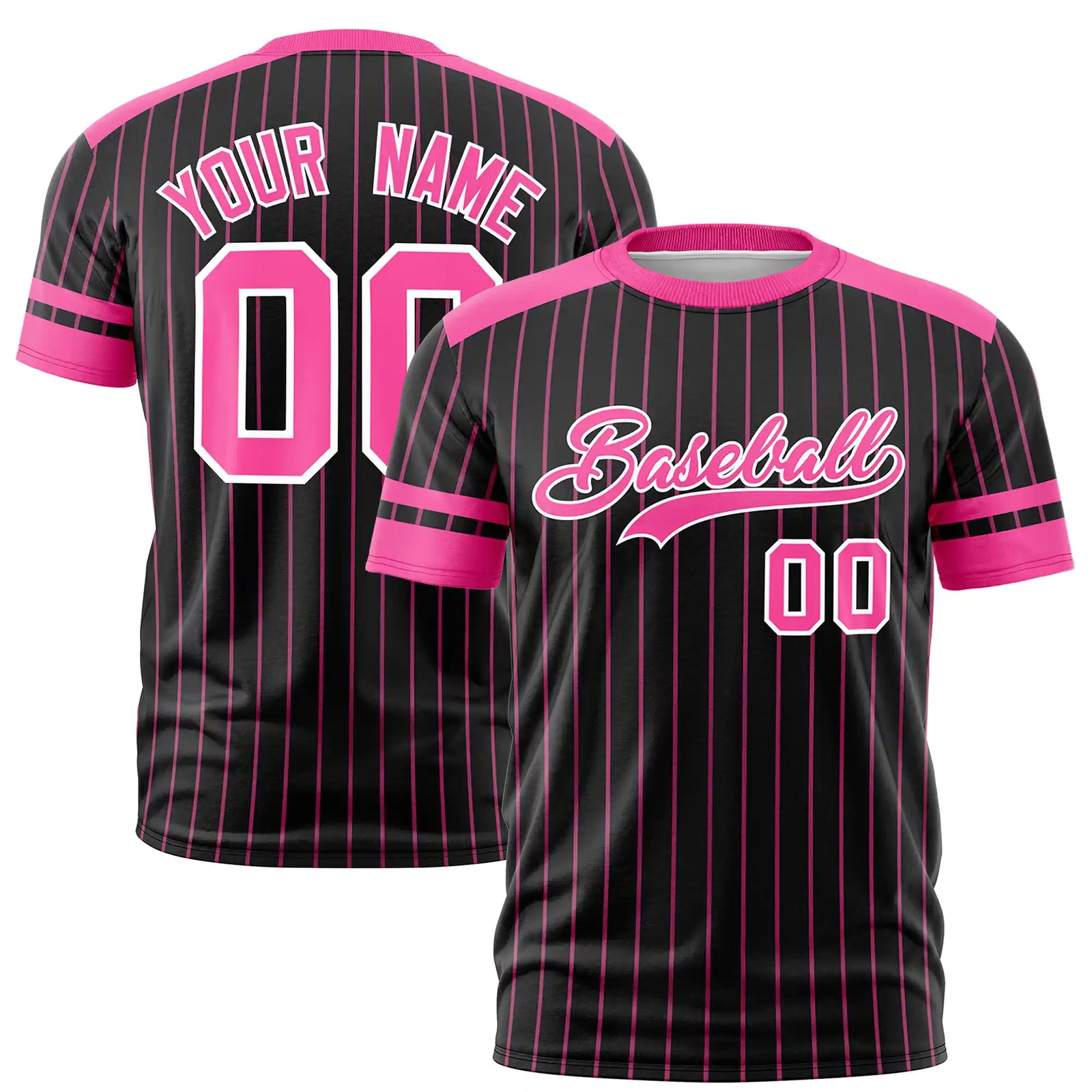 Custom Black Pink-Pink Pinstripe Pattern Design Performance T-Shirt