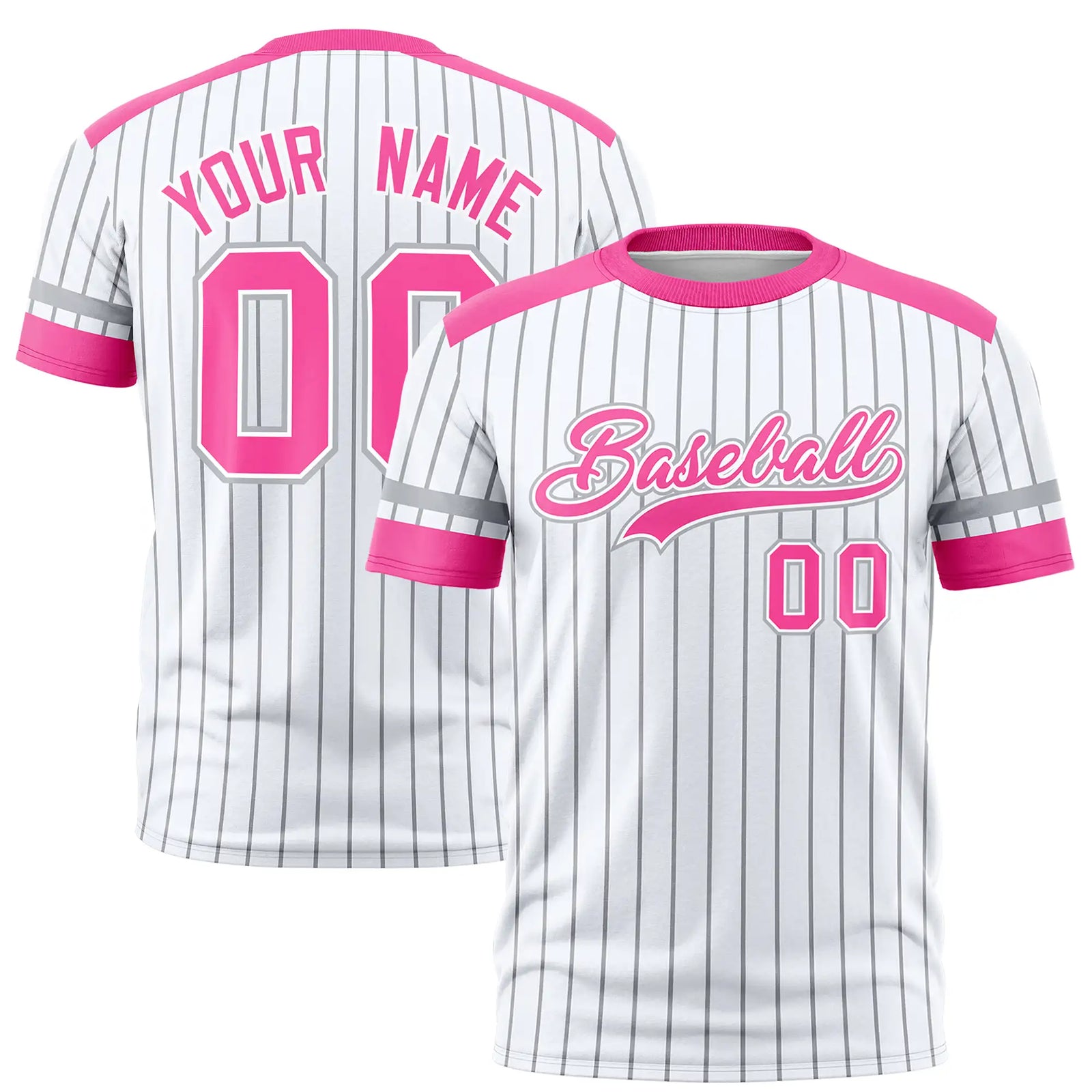 Custom White Gray-Pink Pinstripe Pattern Design Performance T-Shirt