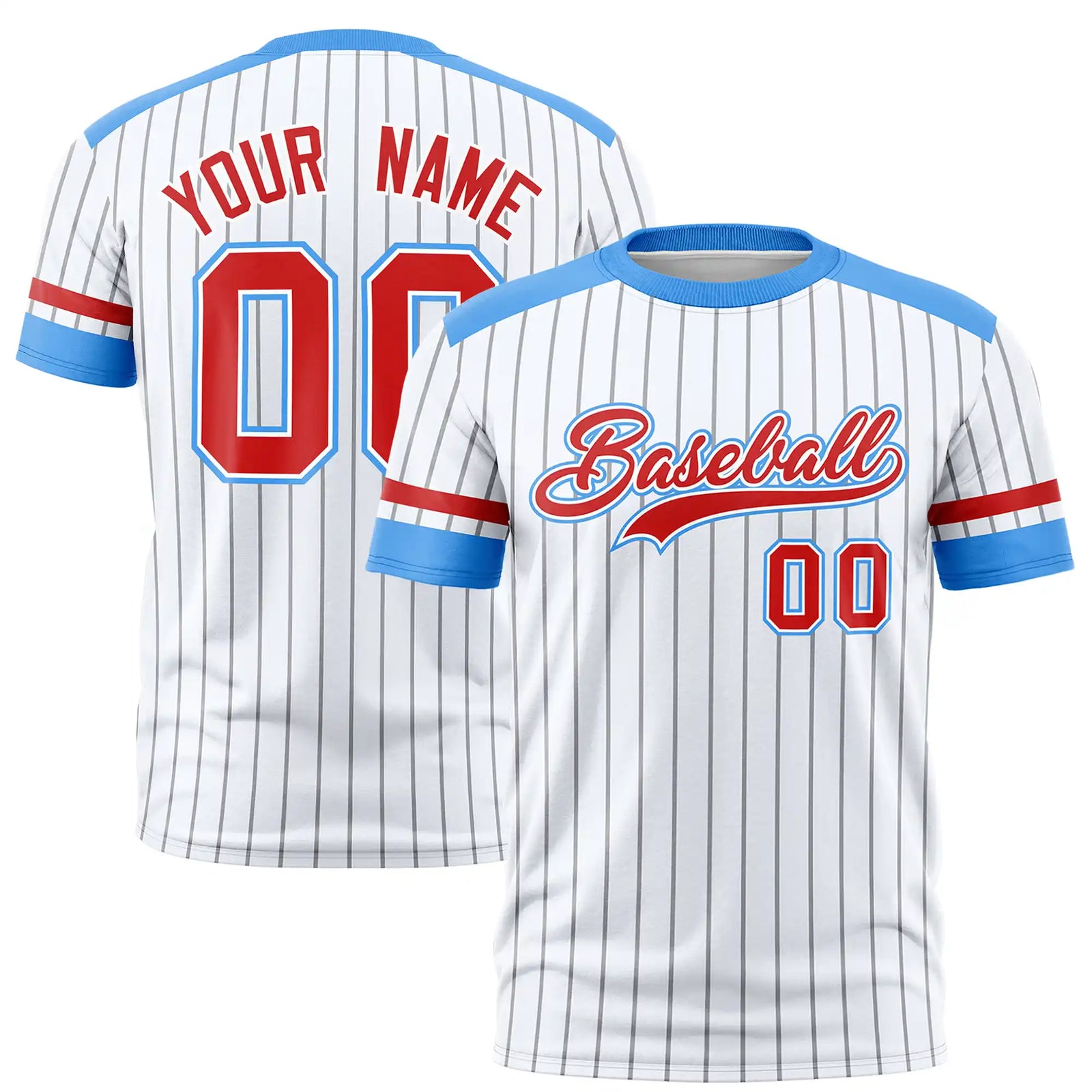 Custom White Gray-Powder Blue Pinstripe Pattern Design Performance T-Shirt