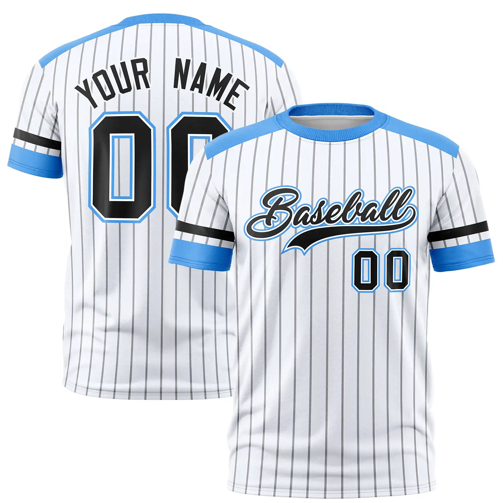 Custom White Gray-Powder Blue Pinstripe Pattern Design Performance T-Shirt