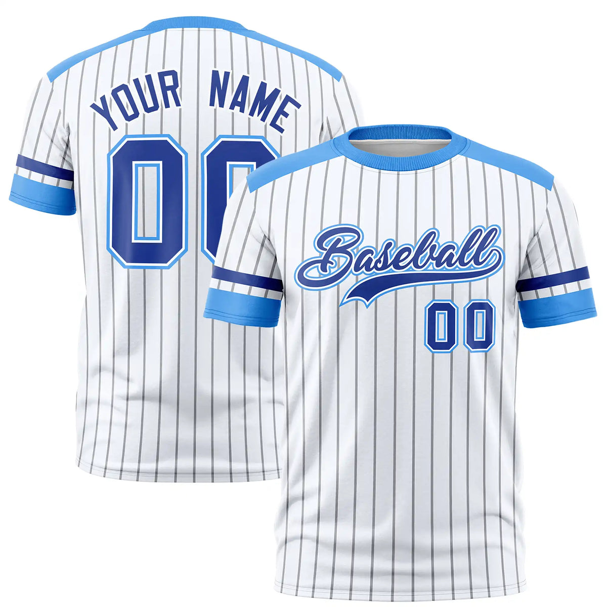 Custom White Gray-Powder Blue Pinstripe Pattern Design Performance T-Shirt