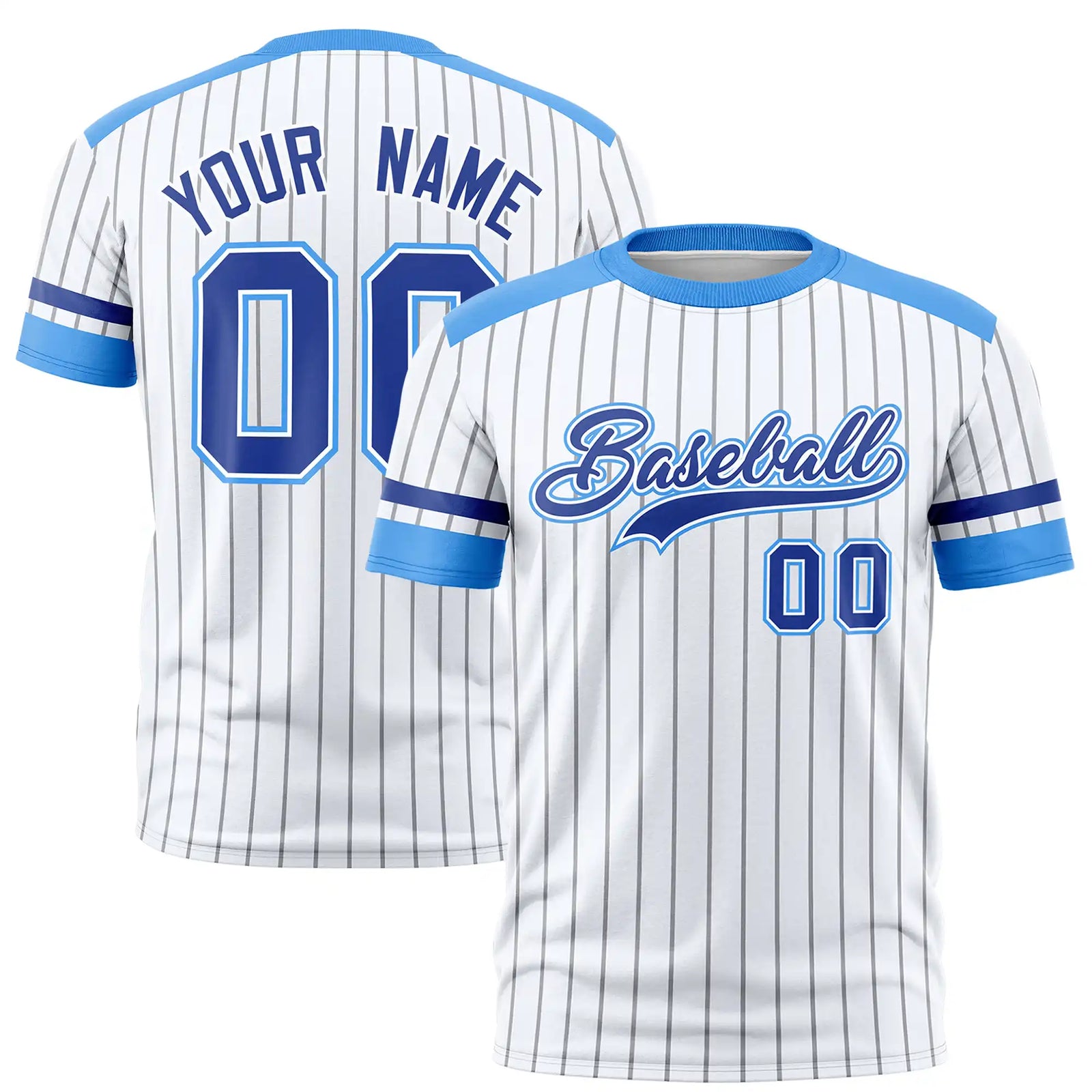 Custom White Gray-Powder Blue Pinstripe Pattern Design Performance T-Shirt