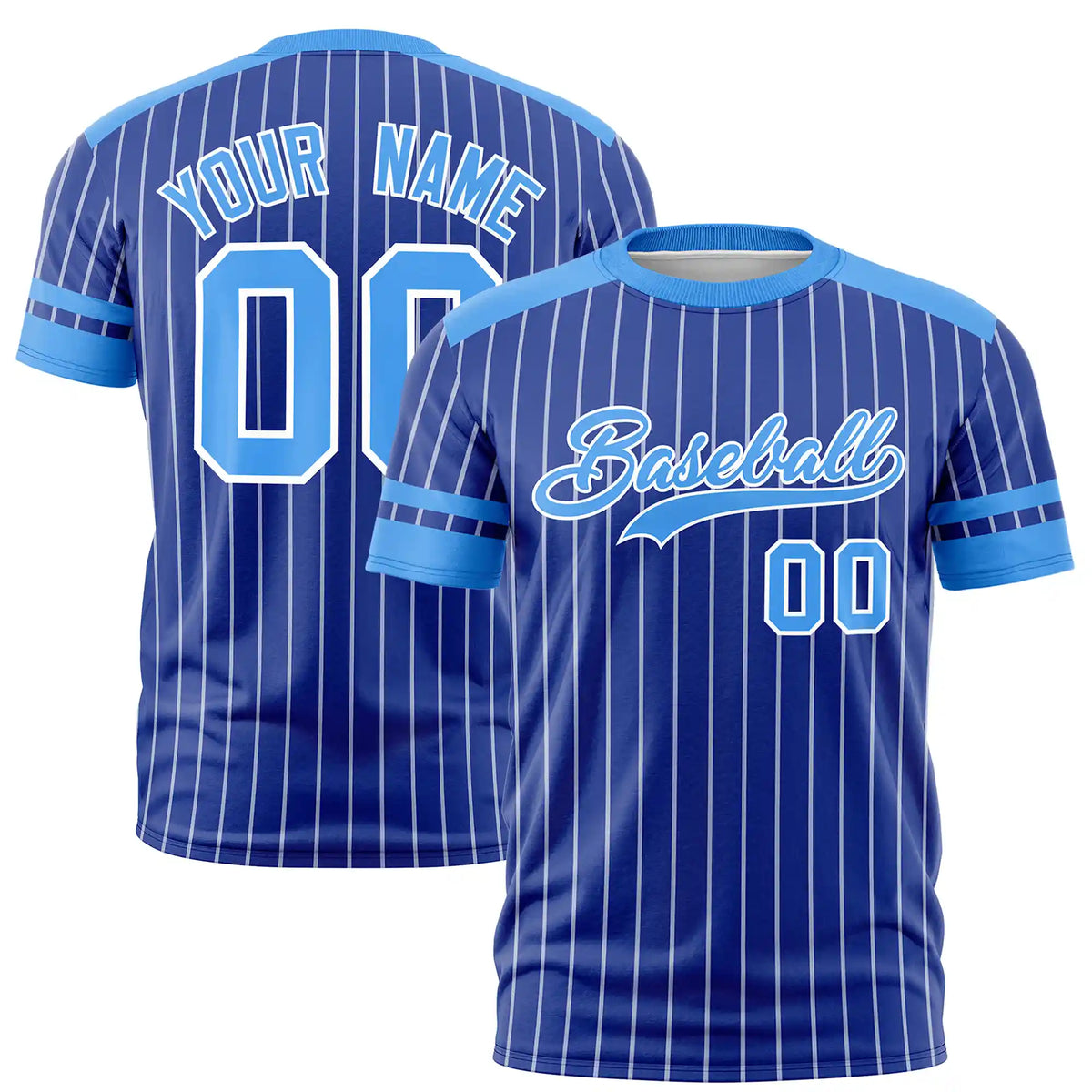 Custom Royal Blue White-Powder Blue Pinstripe Pattern Design Performance T-Shirt